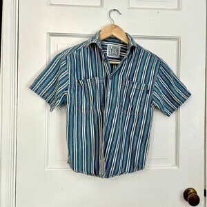 Blue Striped Canyon River Blues Rustic Button-Down Short-Sleeve Top